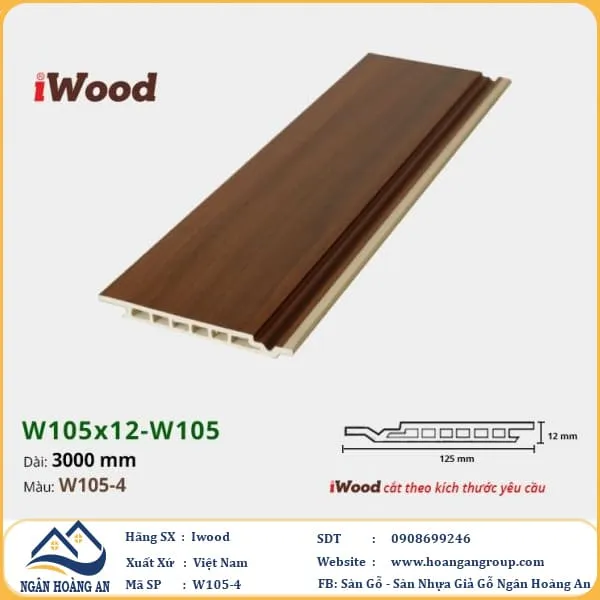 Tấm Ốp Tường Ốp Trần Nano Giả Gỗ Hèm U Iwood W105-4